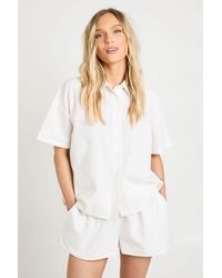 Boohoo - Petite Linen Look Boxy Short Sleeve Shirt & Co-Ord - Lyst