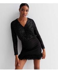 Gini London - Sequin Wrap Long Sleeves Bodysuit - Lyst