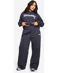 Boohoo - Plus Studio Slogan Deep Waistband Straight Leg Jogger - Lyst