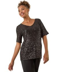Roman - Sequin Embellished V-Neck Top - Lyst