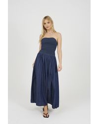 Brave Soul - Chambray Sleeveless Ruched Bodice Midi Dress - Lyst