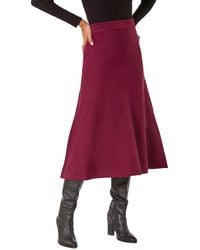 Roman - Plain Elastic Waist Knitted A Line Midi Skirt - Lyst