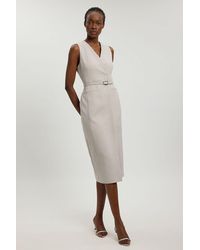 Karen Millen - Compact Stretch Belted Tailored Pencil Midi Dress - Lyst