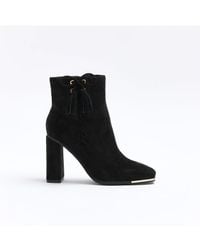 River Island - Heeled Boots Black Suedette Lace Up Detail - Lyst