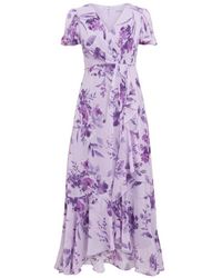 Gina Bacconi - Elda Long Printed Dress With Surplice Neckline Short Sleeve - Lyst