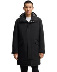 BOSS - Solid Patterned Hooded Snap Button Flap Pocket Parka Coat - Lyst