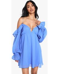 Boohoo - Chiffon Cold Shoulder Layered Mini Dress - Lyst