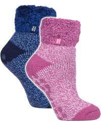 Heat Holders - 2 Pack Ladies Soft Lounge Socks With Grips - Lyst