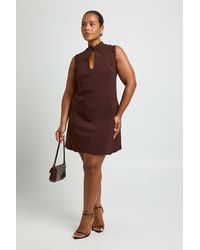 Boohoo - Plus High Neck Tie Front Keyhole Mini Dress - Lyst