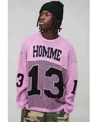 BoohooMAN - Varsity Jacquard Open Stitch Knitted Hockey Sports Top - Lyst