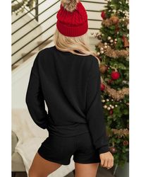 Azura Exchange - Corded Merry Graphic Long Sleeve Top And Shorts Set - Lyst