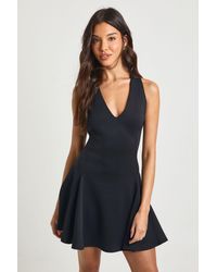 Boohoo - Halterneck Plunge Front Godet Hem Skater Dress - Lyst