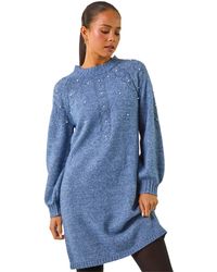 Roman - Petite Embellished Faux Pearl Knit Dress - Lyst
