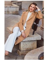 Sosandar - Camel Double Breasted Longline Coat With Button Detail - Lyst
