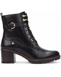 Pikolinos - Combat-Stiefeletten Für Damen Aus Schwarzem Leder Mit Mittelhohem Absatz - Lyst