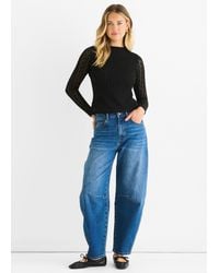 Gini London - Schwarzes Hochgeschlossenes Jersey-Spitzen-Top Mit Langen Ärmeln - Lyst