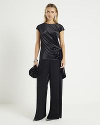 River Island - Top Petite Velvet Short Sleeve Tie Side - Lyst