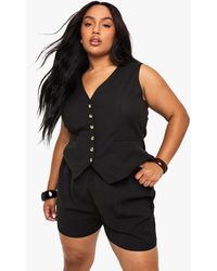 Boohoo - Plus Linen Look Waistcoat And Shorts Set - Lyst