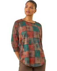 Roman - Patchwork Print Round Hem Top - Lyst