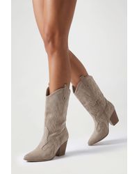 Boohoo - Faux Suede Stud Detail Western Boots - Lyst