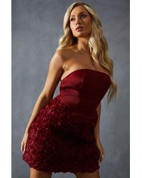 MissPap - Satin Corseted Bandeau Floral Applique Skirt Mini Dress - Lyst