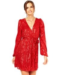 Gini London - Mini-jurk Met V-hals En Riem - Lyst