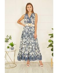Yumi' - Premium Floral Border Print Broderie Anglaise Cotton Midi Dress - Lyst