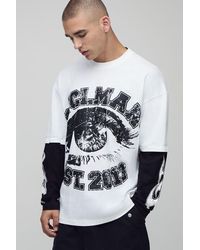 BoohooMAN - Oversized Faux Layer Ofcl Varsity Printed Long Sleeve T-Shirt - Lyst