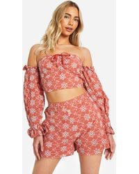 Boohoo - Broderie Cold Shoulder Crop Top - Lyst