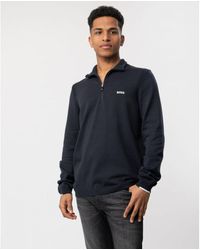 BOSS - Boss Ever-X Cotton Blend Zip-Neck Sweater With Logo Print - Lyst