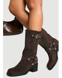 Boohoo - Faux Suede D Ring Heeled Biker Boots - Lyst
