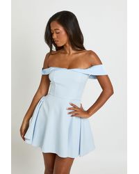 Boohoo - Tailored Sweetheart Bardot Skater Dress - Lyst