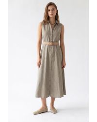 MixRay - Belted Cotton Poplin Midi Shirt Dress - Lyst