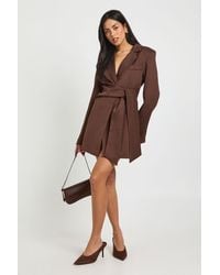 Boohoo - Wrap Tie Belt Detail Blazer Dress - Lyst