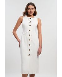 Karen Millen - Compact Essential Button Pencil Midi Dress - Lyst
