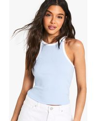 Boohoo - Rib Contrast Binding Racer Neck Vest Top - Lyst