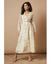 Oasis - Petite Printed Cut Out Long Sleeve Midi Dress - Lyst