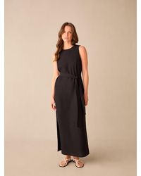 Ro&zo - Petite Linen-Blend Tie Waist Column Midi Dress - Lyst