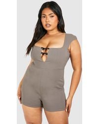 Boohoo - Plus Cap Sleeve Mini Bow Playsuit - Lyst