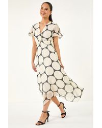 Roman - Petite Spot Print Twist Front Dress - Lyst