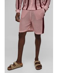 BoohooMAN - Relaxed Fit Side Stripe Open Stitch Knitted Shorts - Lyst