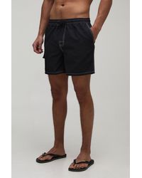 BoohooMAN - Constrast Stitch Cargo Pocket Mid Length Swim Short - Lyst
