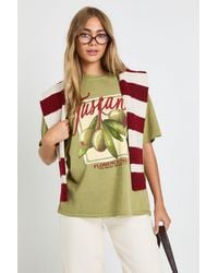 Boohoo - Tuscany Olives Printed Overdyed T-Shirt - Lyst