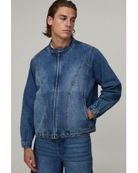 BoohooMAN - Washed Boxy Moto Denim Co-Ord Jacket - Lyst