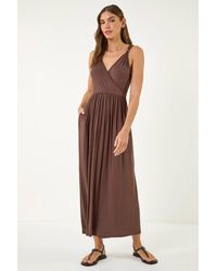 Roman - Bead Detail Wrap Front Midi Dress - Lyst