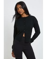 Boohoo - Roll Edge Crew Neck Button Up Cardigan - Lyst