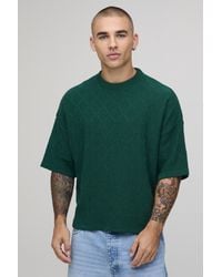 BoohooMAN - Boxy Fit Diamond Stitch Knitted T-Shirt - Lyst