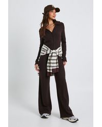 Boohoo - Brushed Rib Wide Leg Trouser - Lyst