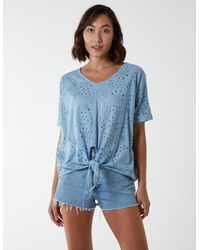 Blue Vanilla - Broderie Batwing Knot Front Top Cotton - Lyst