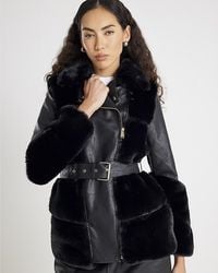 River Island - Biker Jacket Faux Fur Panelled Pu - Lyst